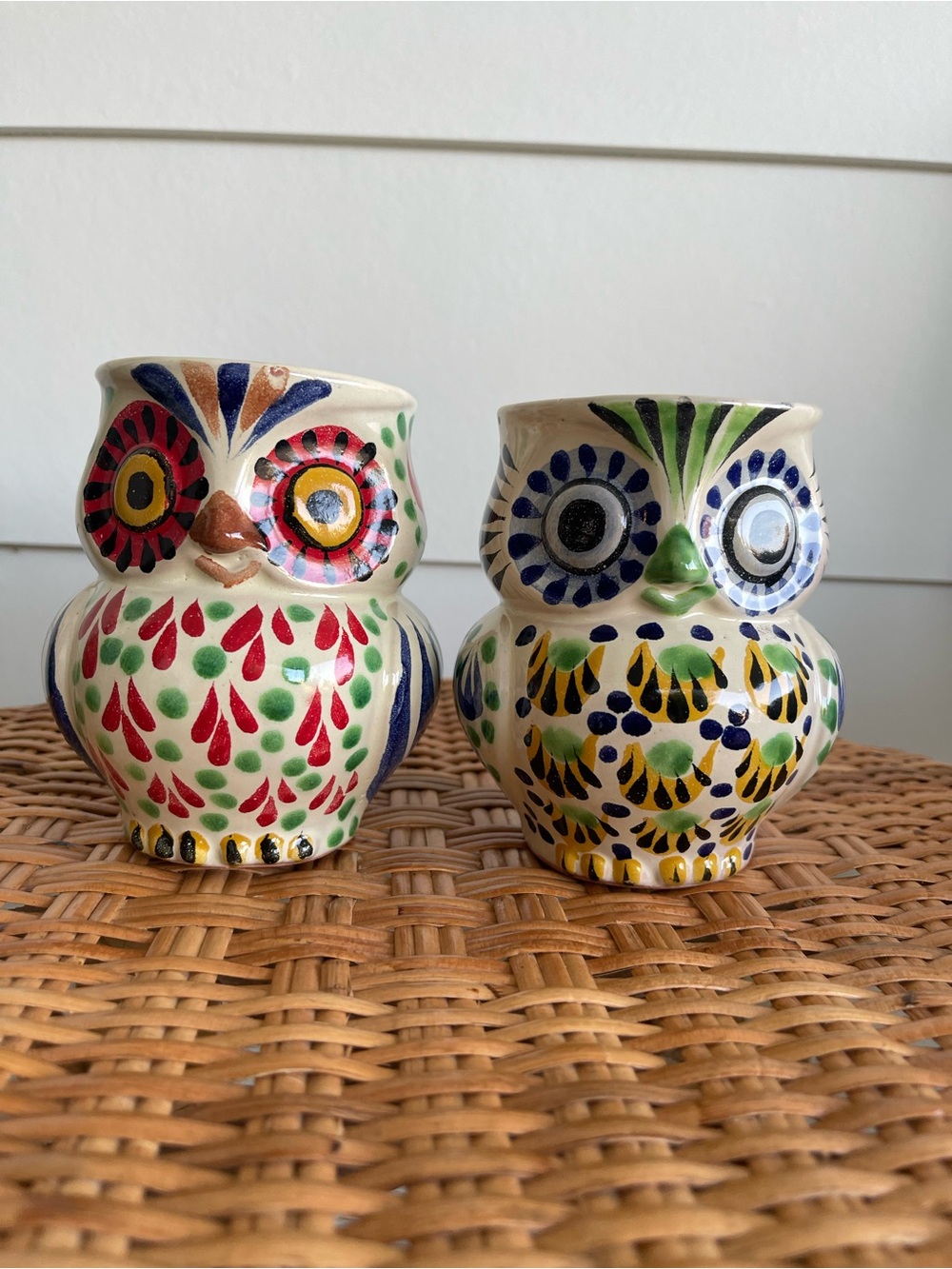 2 Vintage Owl Mug Mexican Pottery Mug Handpainted